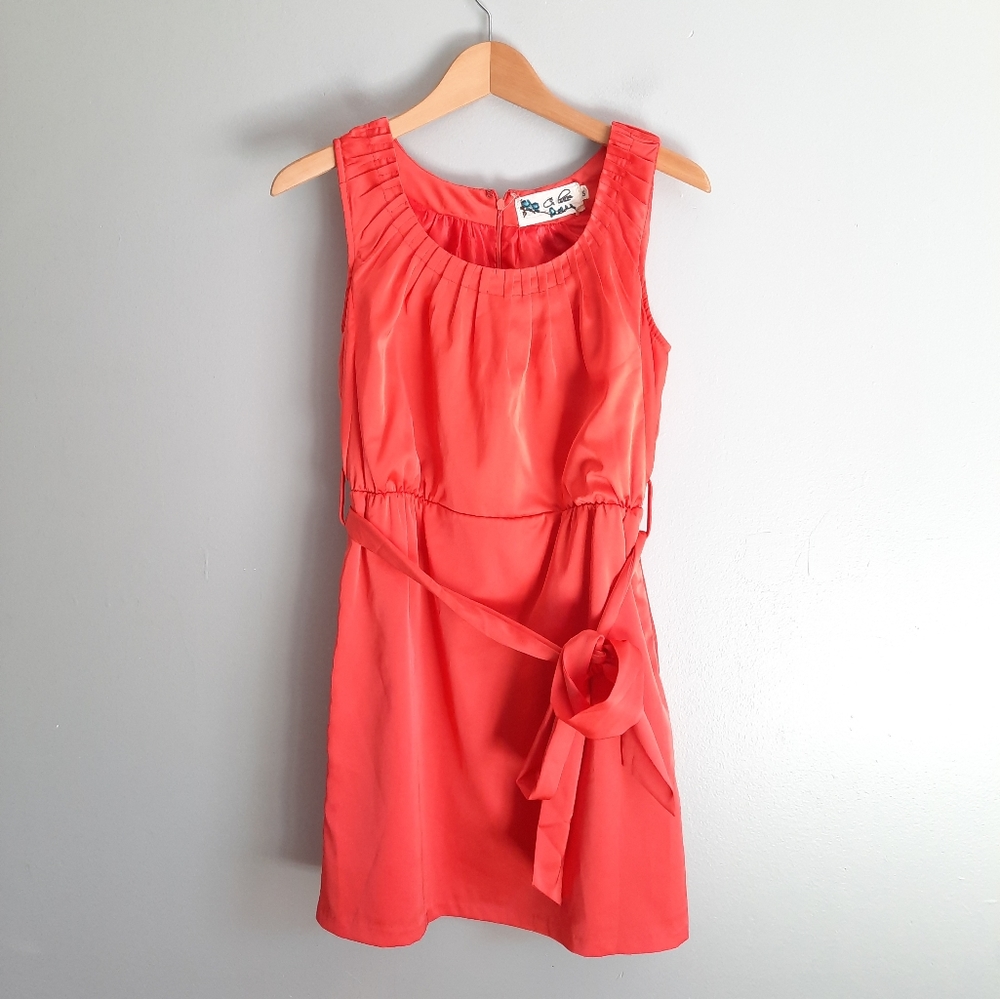 Ci Pace Coral Ruffle Back Belted Scoop Neck Dress